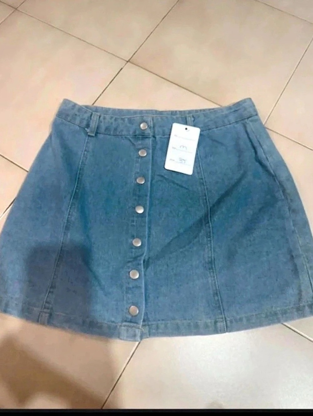 SHEIN Blue Button-Front Denim Mini Skirt
